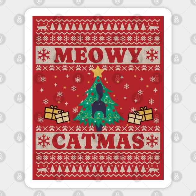 Ugly Sweater Cat in Tree Magnet by HolidayBug